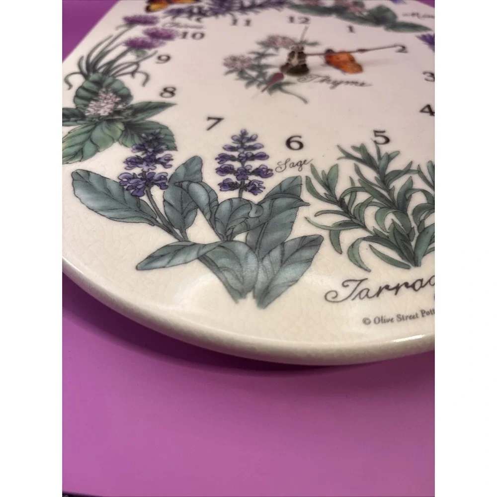 Olive Street Pottery Herb And Butterfly Clock. Works.